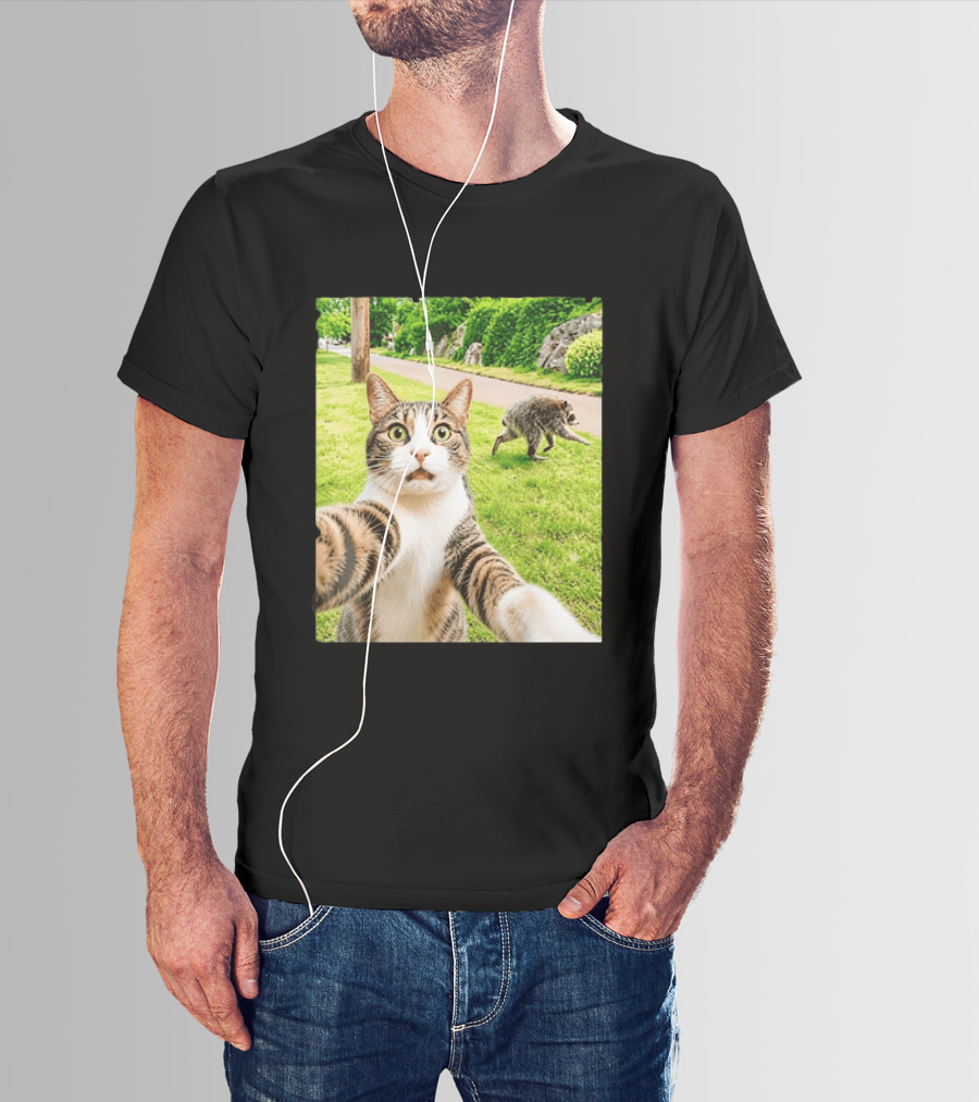 Tabby Cat Selfie With Jimothy Raccoon 2026 Seattle Legend Meme T-Shirt