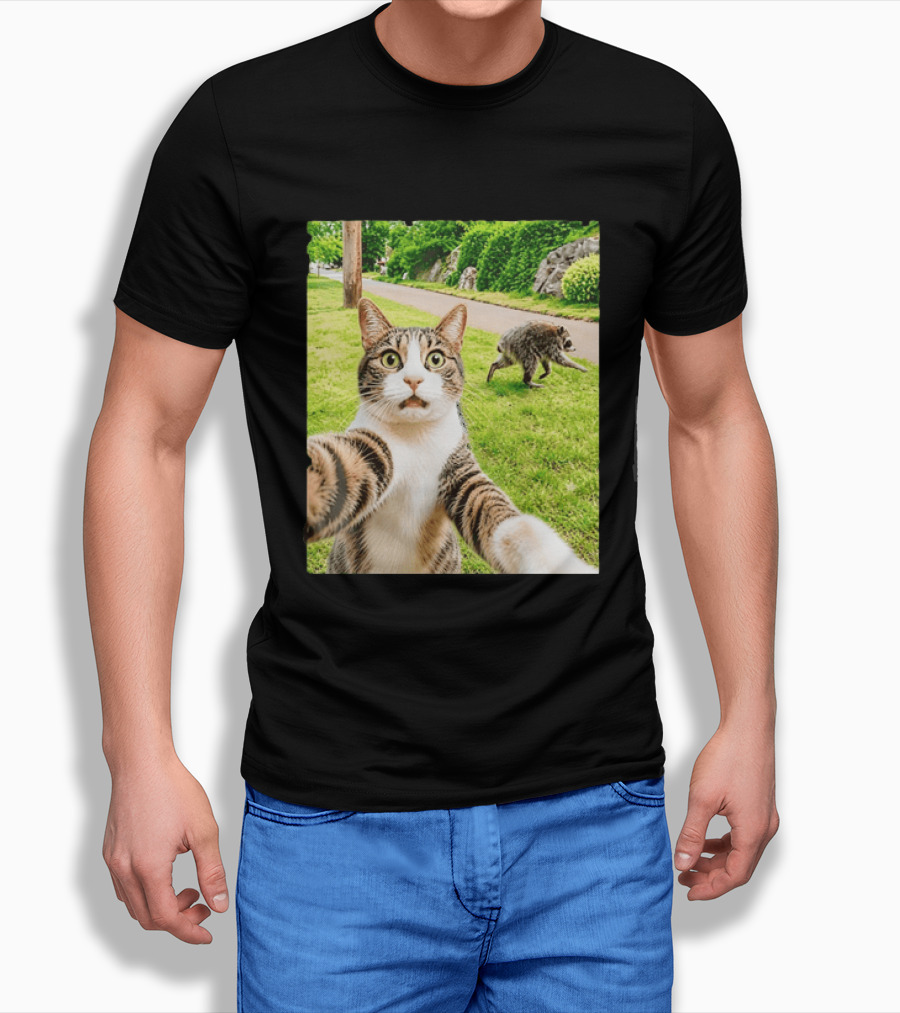 Tabby Cat Selfie With Jimothy Raccoon 2026 Seattle Legend Meme T-Shirt
