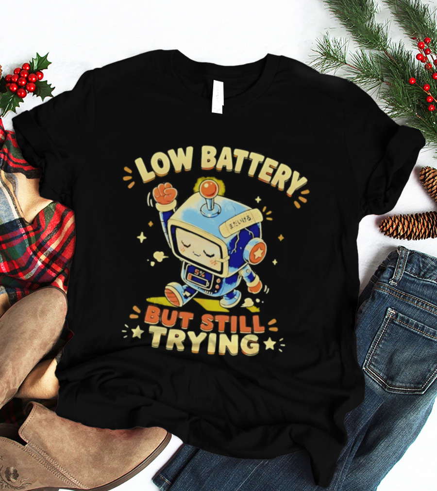 Low Battery But Still Trying Robot Retro Anime T-Shirt