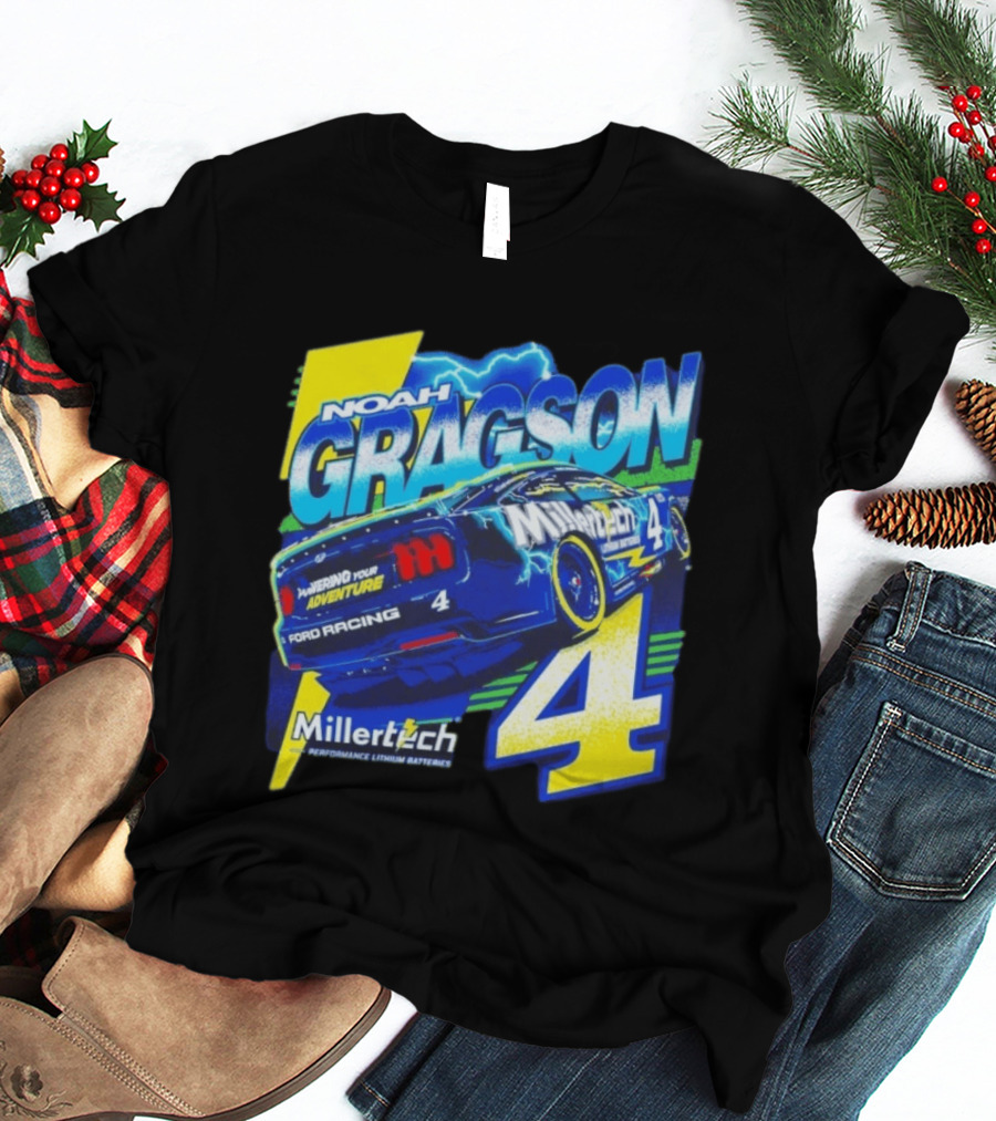 Noah Gragson Millertech Performance Lithium Batteries No 4 Ford Racing Powering Your Adventure T-Shirt