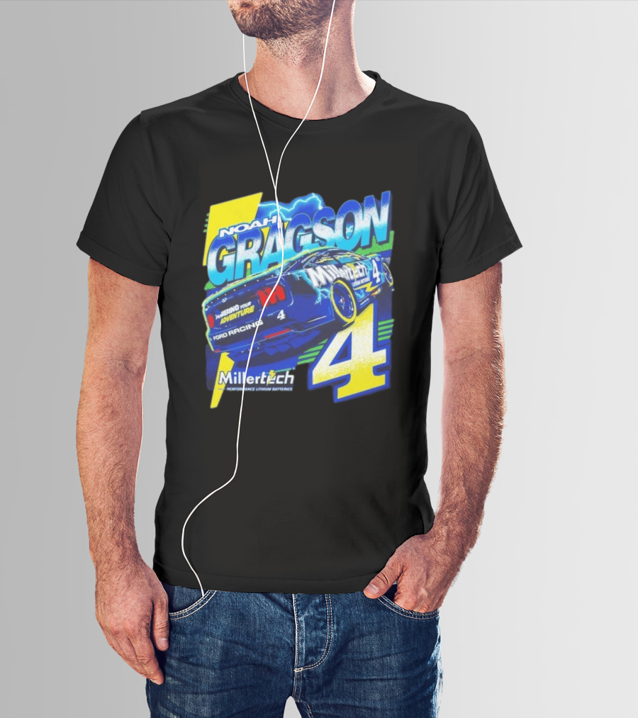 Noah Gragson Millertech Performance Lithium Batteries No 4 Ford Racing Powering Your Adventure T-Shirt