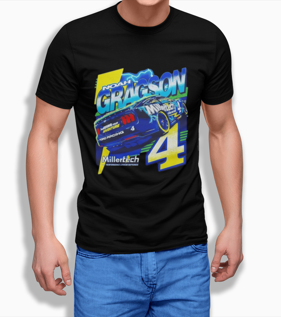 Noah Gragson Millertech Performance Lithium Batteries No 4 Ford Racing Powering Your Adventure T-Shirt