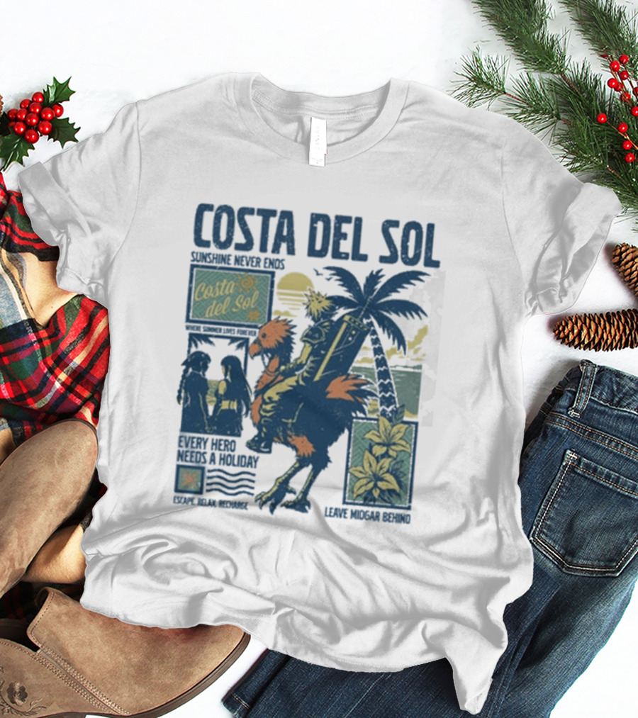 Costa Del Sol Final Fantasy Chocobo Beach Scene Palm Trees T-Shirt