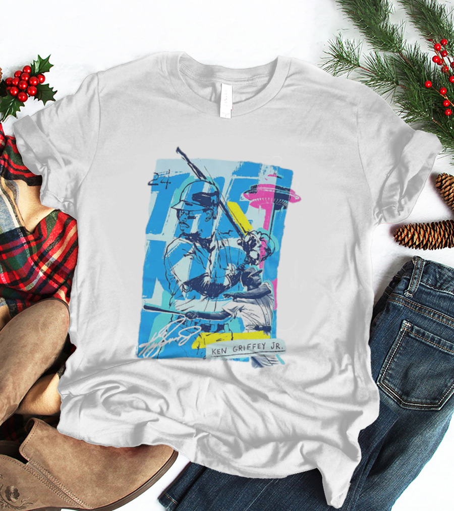 Ken Griffey Jr 24 Seattle Mariners Vintage Baseball Art Player Signature T-Shirt