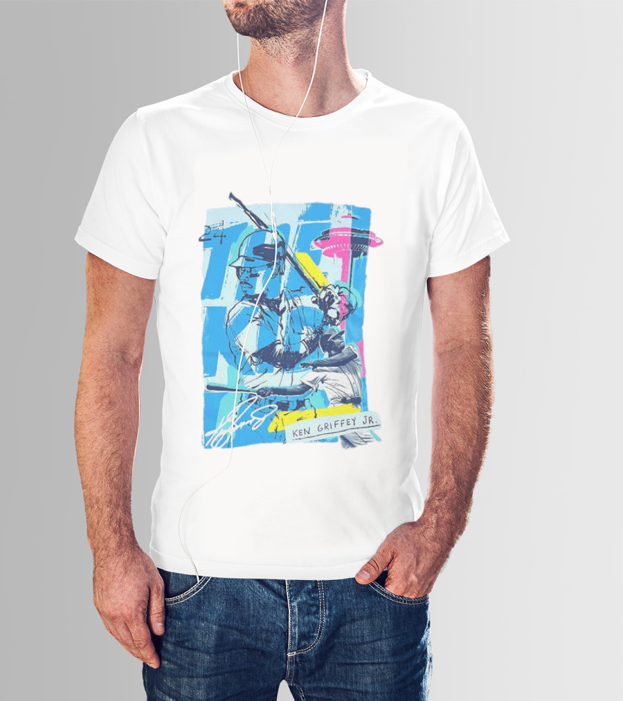 Ken Griffey Jr 24 Seattle Mariners Vintage Baseball Art Player Signature T-Shirt