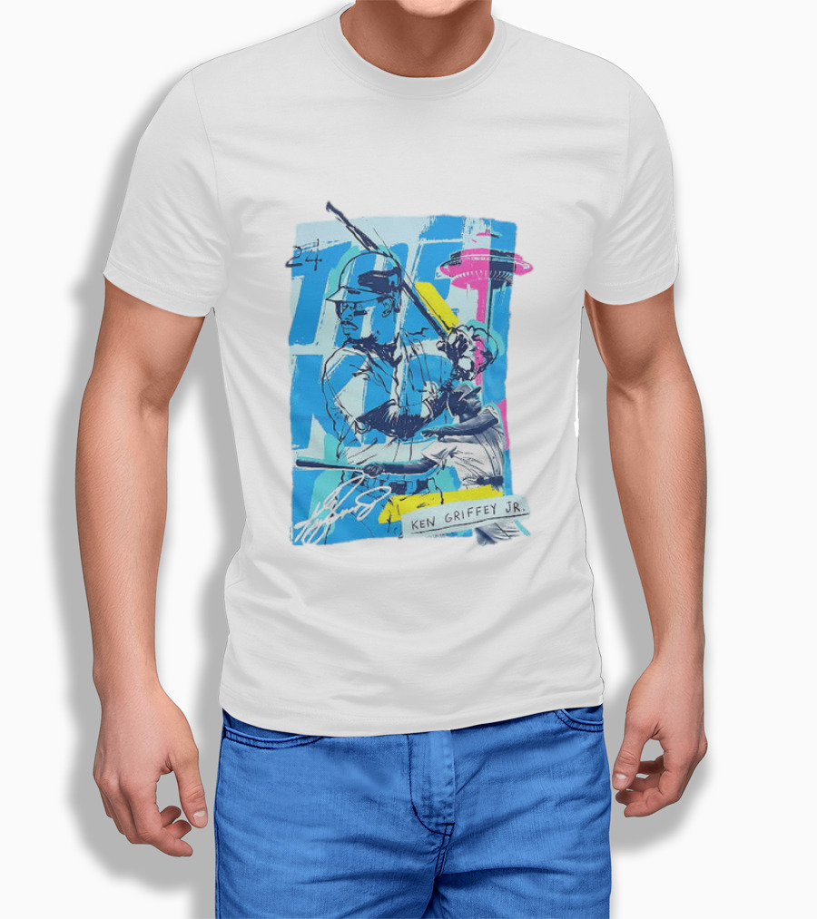 Ken Griffey Jr 24 Seattle Mariners Vintage Baseball Art Player Signature T-Shirt