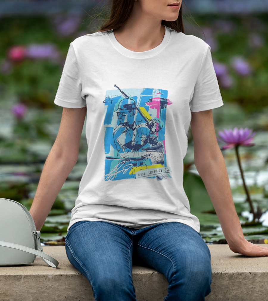 Ken Griffey Jr 24 Seattle Mariners Vintage Baseball Art Player Signature T-Shirt
