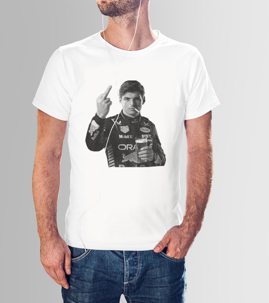 Max Verstappen Red Bull Racing Smoking Beer Middle Finger T-Shirt