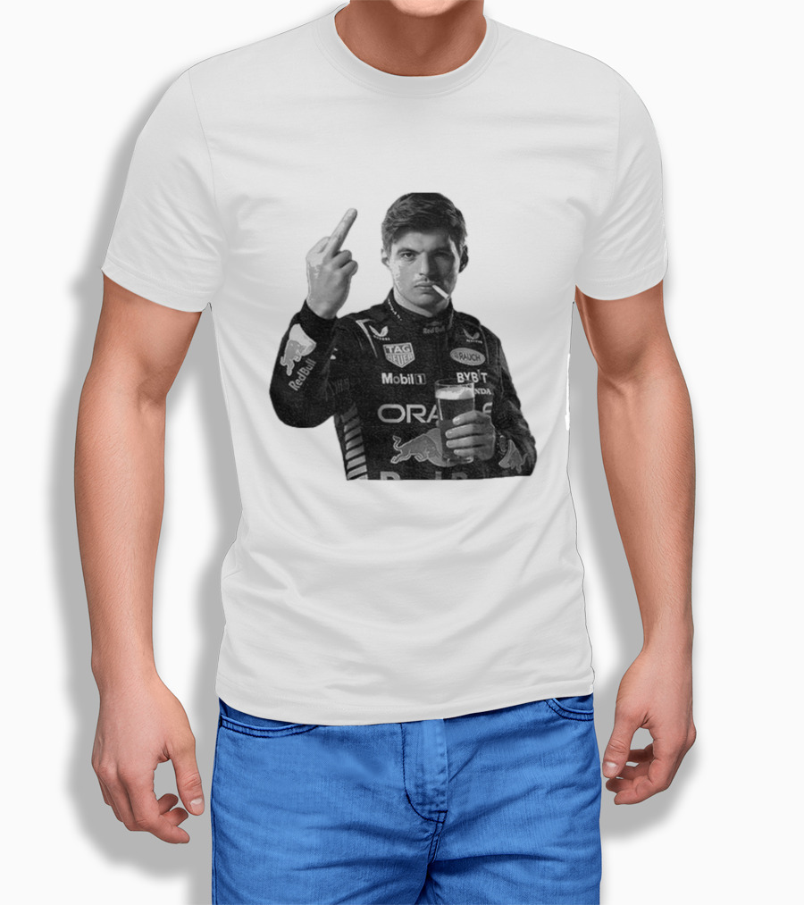 Max Verstappen Red Bull Racing Smoking Beer Middle Finger T-Shirt