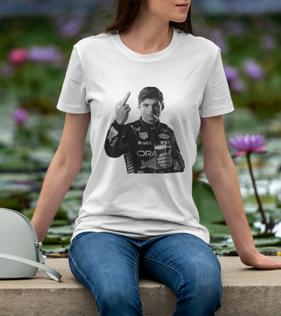 Max Verstappen Red Bull Racing Smoking Beer Middle Finger T-Shirt