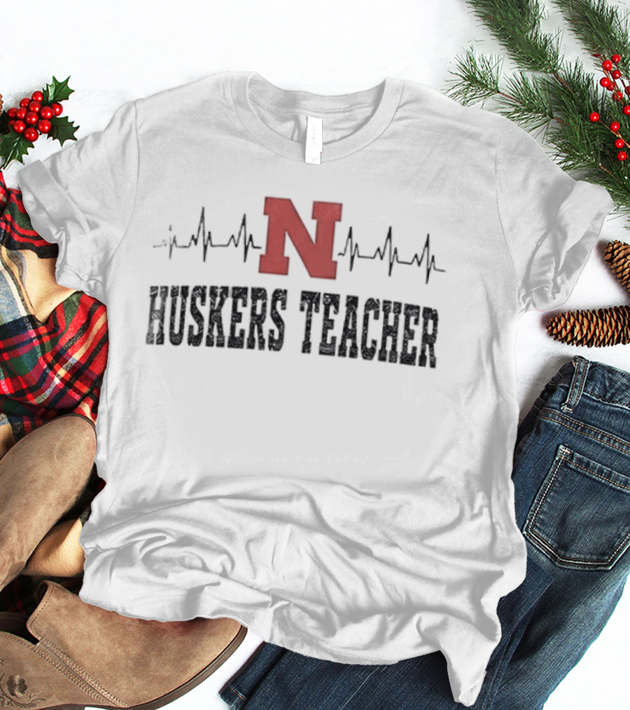 Nebraska Huskers Teacher Heartbeat Football Fan T-Shirt