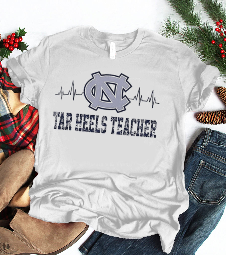 North Carolina Tar Heels Teacher Heartbeat Football Edition T-Shirt