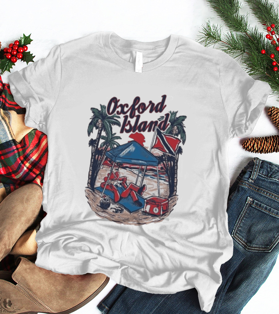 Oxford Island Beach Scene Palm Trees Camping Holiday Relaxation T-Shirt