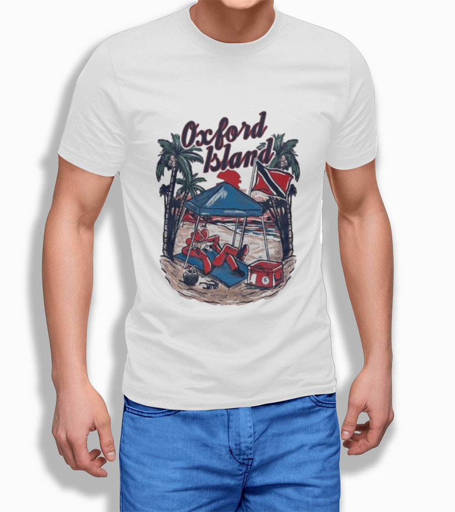 Oxford Island Beach Scene Palm Trees Camping Holiday Relaxation T-Shirt
