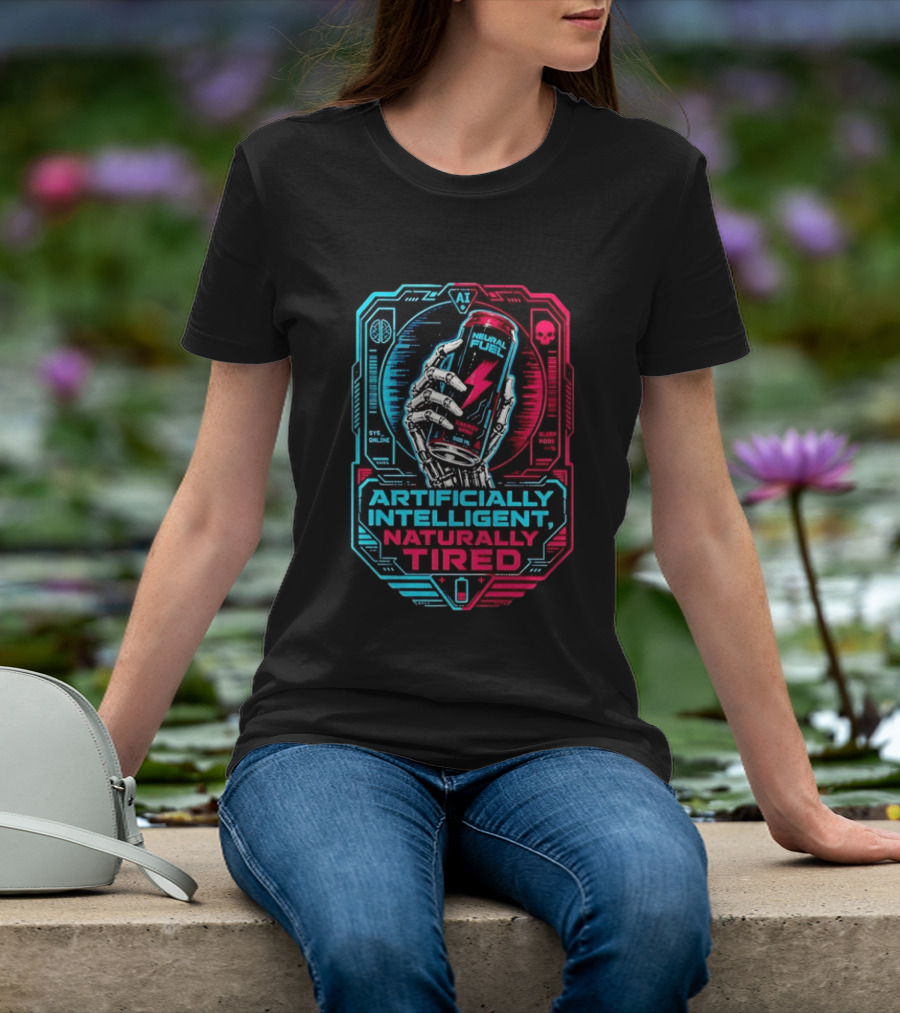 Neural Fuel Cyborg Hand Energy Drink Artifically Intelligent Naturally Tired T-Shirt