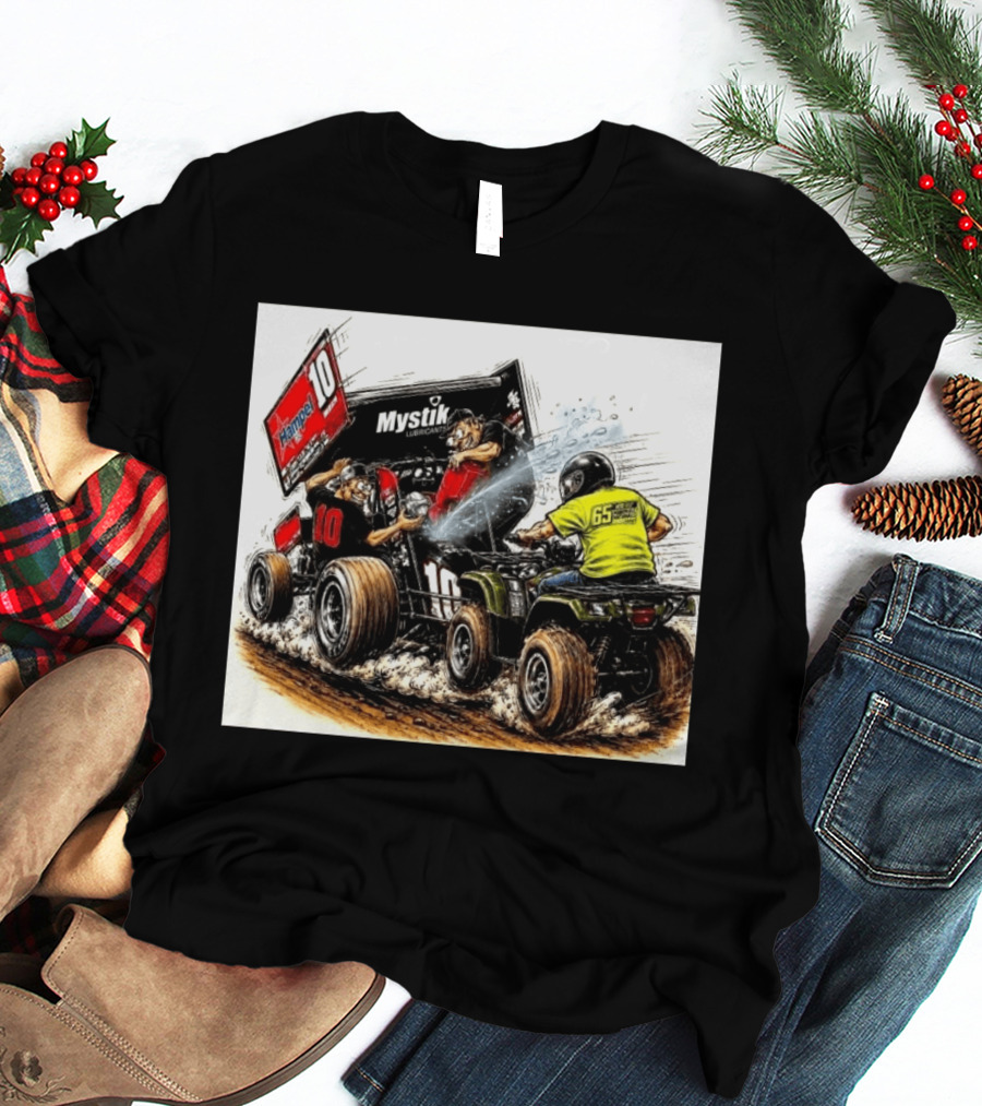 ATV Racing Action With Mystik Lubricants Dirt Track Riders Off Road Racing Vehicles And Hampel 65 Speed Shop T-Shirt