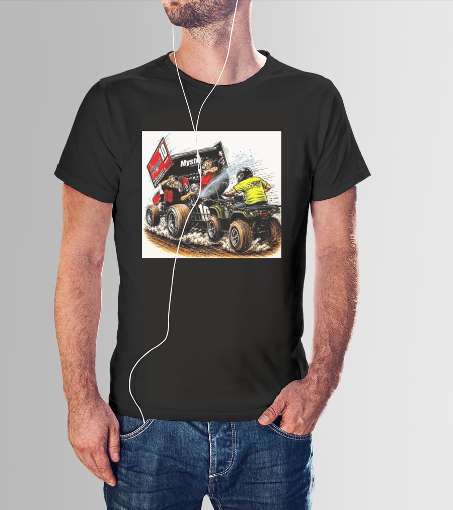 ATV Racing Action With Mystik Lubricants Dirt Track Riders Off Road Racing Vehicles And Hampel 65 Speed Shop T-Shirt
