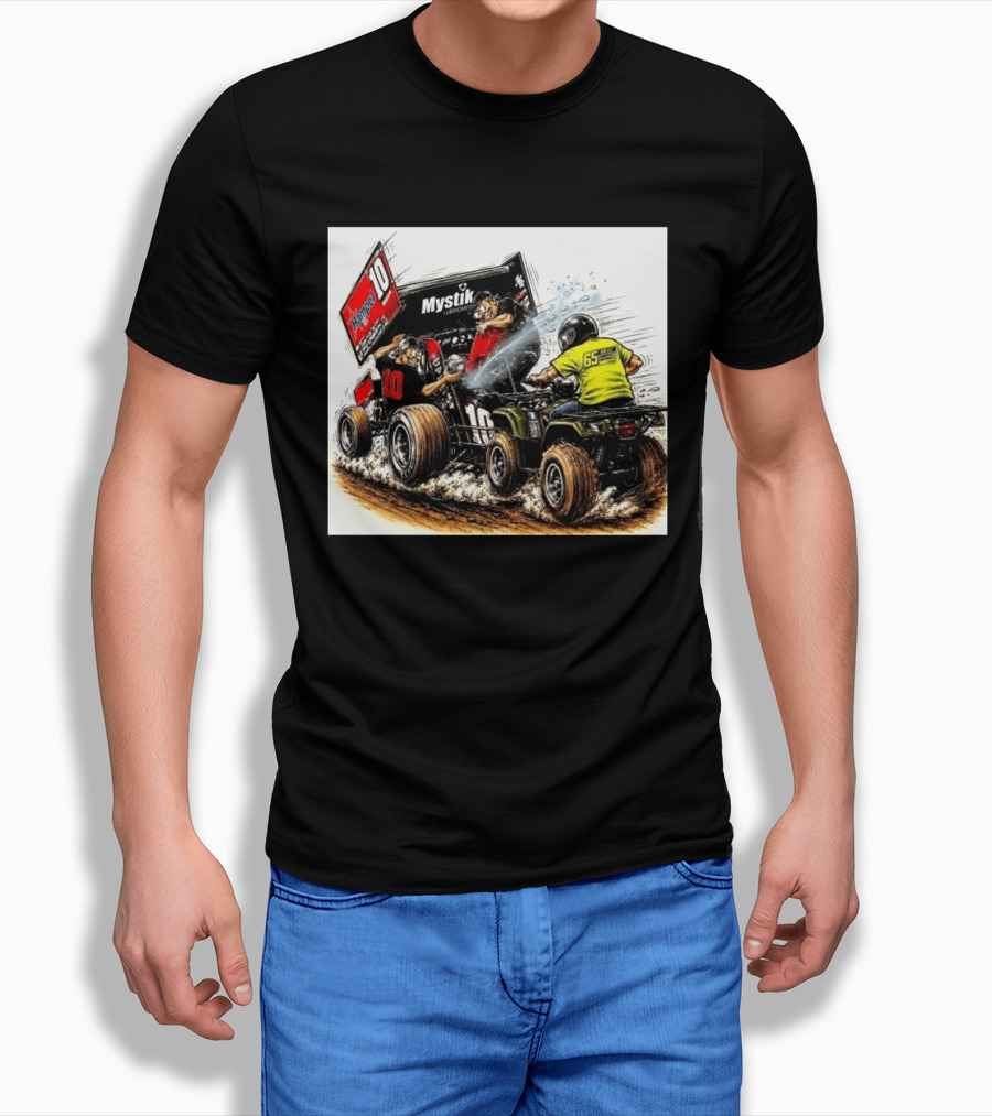 ATV Racing Action With Mystik Lubricants Dirt Track Riders Off Road Racing Vehicles And Hampel 65 Speed Shop T-Shirt