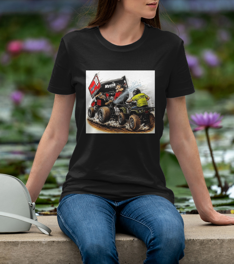 ATV Racing Action With Mystik Lubricants Dirt Track Riders Off Road Racing Vehicles And Hampel 65 Speed Shop T-Shirt
