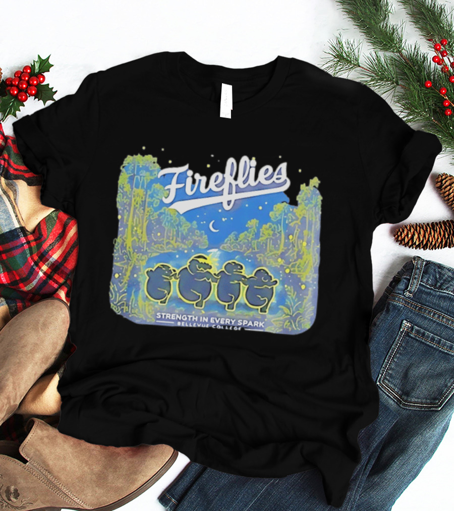 Fireflies Bellevue College Strength In Every Spark Under Night Sky T-Shirt