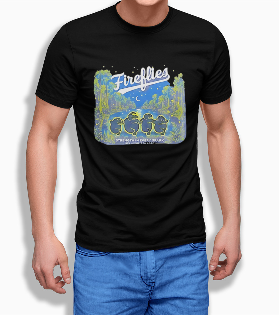 Fireflies Bellevue College Strength In Every Spark Under Night Sky T-Shirt