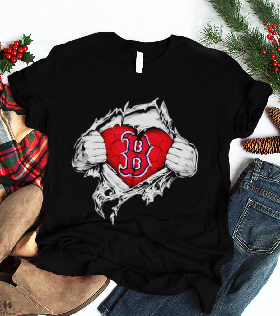 Boston Red Sox Heart Ripped Chest MLB Baseball Fan T-Shirt