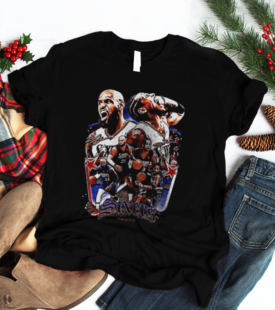 Philadelphia Sixers LeBron James Allen Iverson Crossover Collage T-Shirt