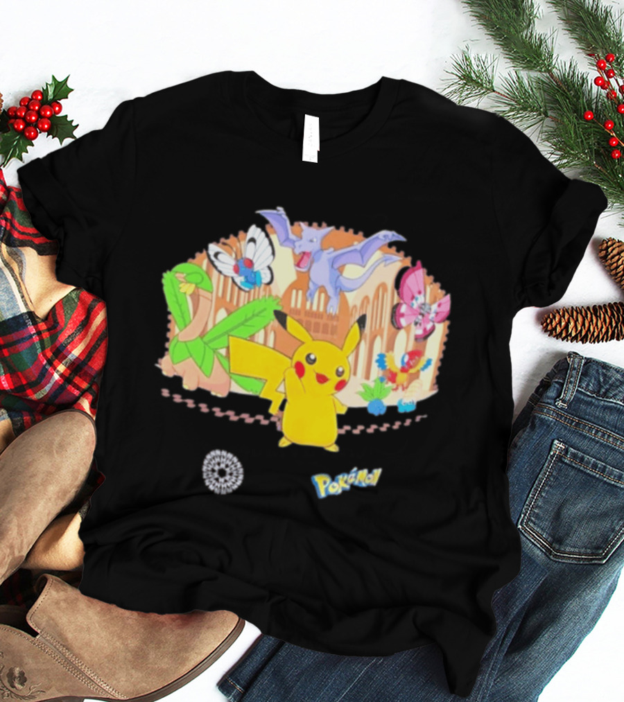 Pokecology Pikachu Aerodactyl Butterfree Vivillon Lileep Natural History Museum Collaboration T-Shirt