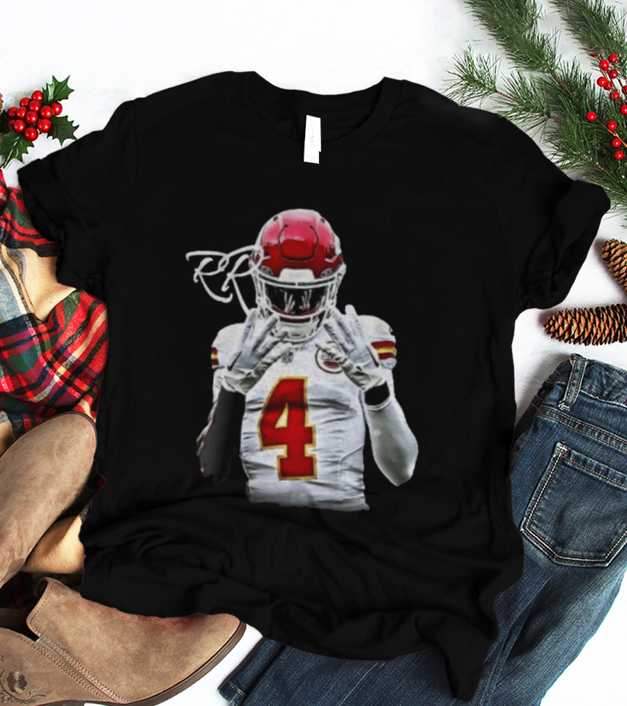 Rashee Rice Number 4 Kansas City Chiefs Football RP Helmet And Jersey T-Shirt