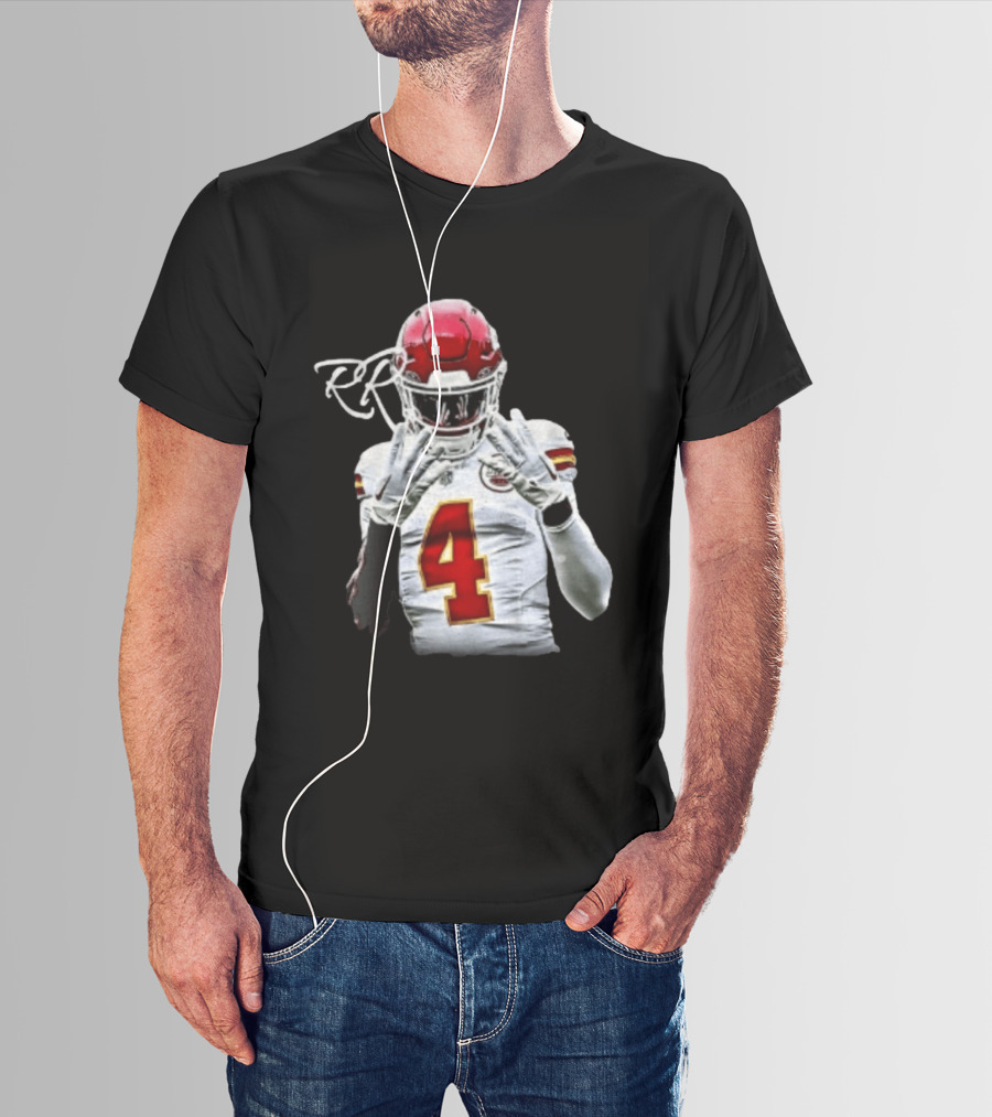 Rashee Rice Number 4 Kansas City Chiefs Football RP Helmet And Jersey T-Shirt