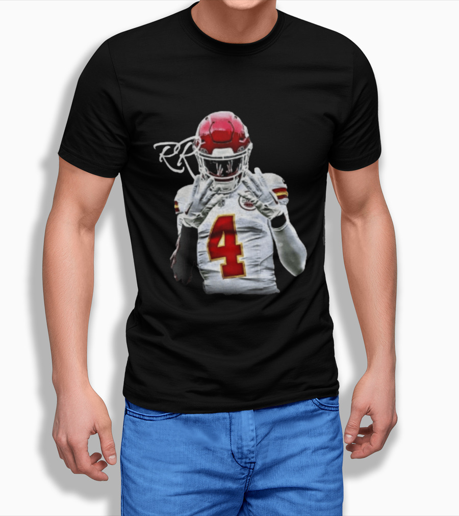 Rashee Rice Number 4 Kansas City Chiefs Football RP Helmet And Jersey T-Shirt