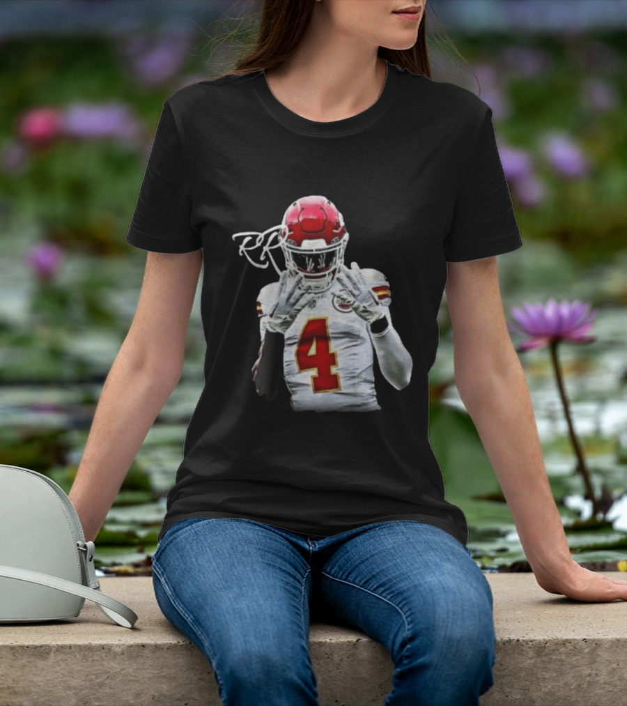 Rashee Rice Number 4 Kansas City Chiefs Football RP Helmet And Jersey T-Shirt