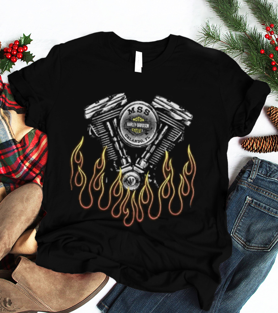 Harley Davidson Motorcycles Engine With Flames T-Shirt