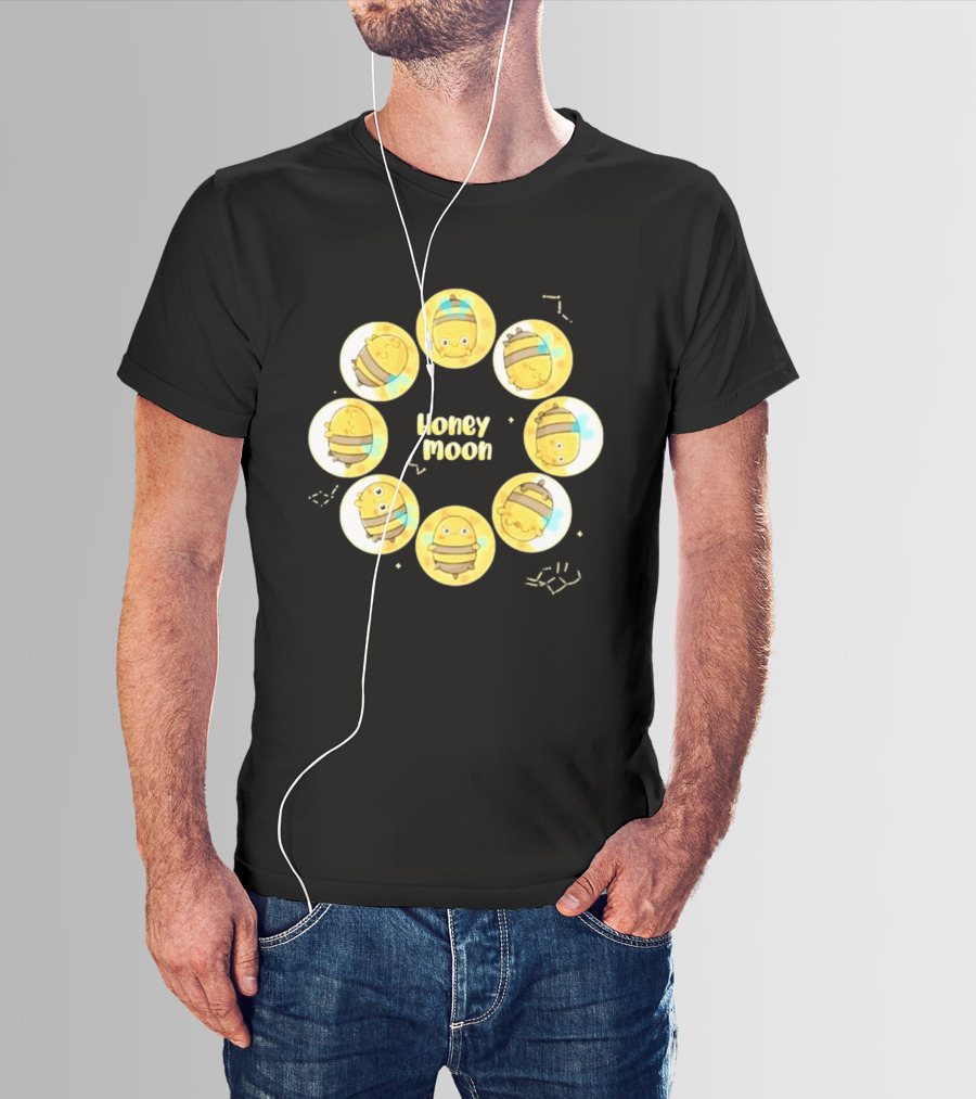 Honey Moon Bee Phases Cute Cartoon Bees In Lunar Cycle T-Shirt