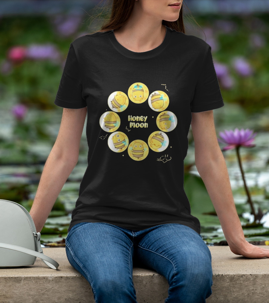 Honey Moon Bee Phases Cute Cartoon Bees In Lunar Cycle T-Shirt