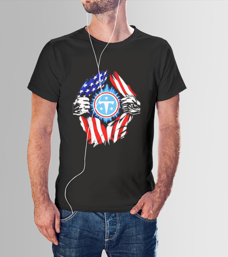 Tennessee Titans American Flag Ripped Chest USA Football Fan T-Shirt