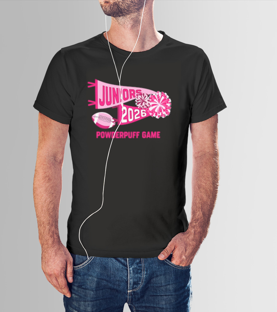 Juniors 2026 Powderpuff Game Pom Poms And Football T-Shirt