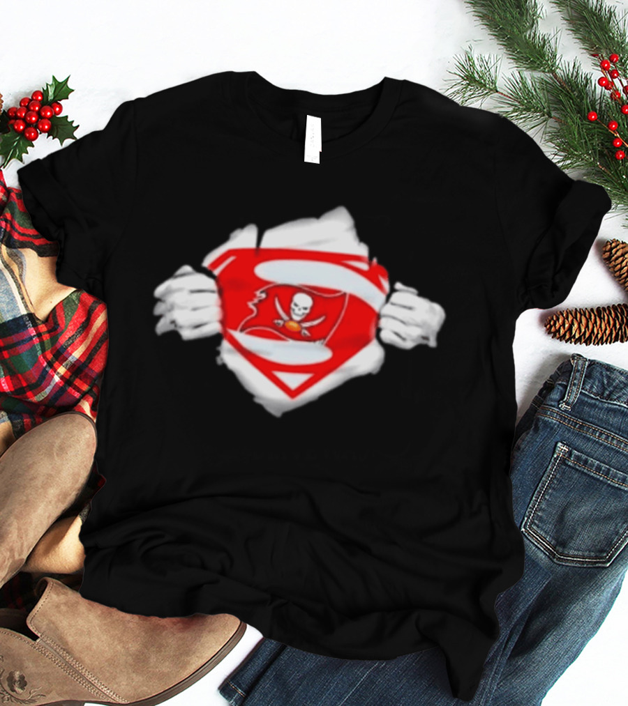 Tampa Bay Buccaneers Superpower Fan Symbol With Skulls Football Superman T-Shirt