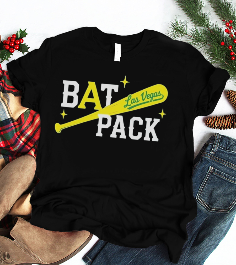 Las Vegas Bat Pack Yellow Baseball Bat Logo With Stars T-Shirt