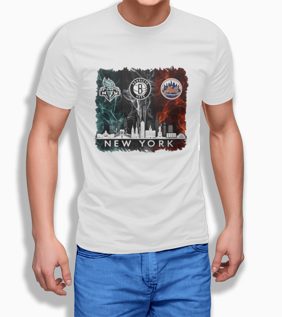 Brooklyn Nets New York Mets Liberty 2026 Celebration Skyline T-Shirt