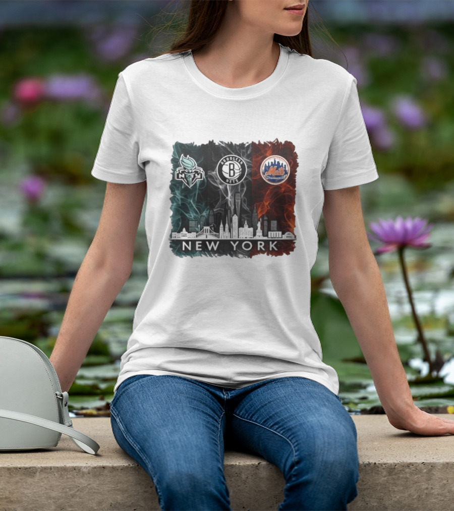 Brooklyn Nets New York Mets Liberty 2026 Celebration Skyline T-Shirt