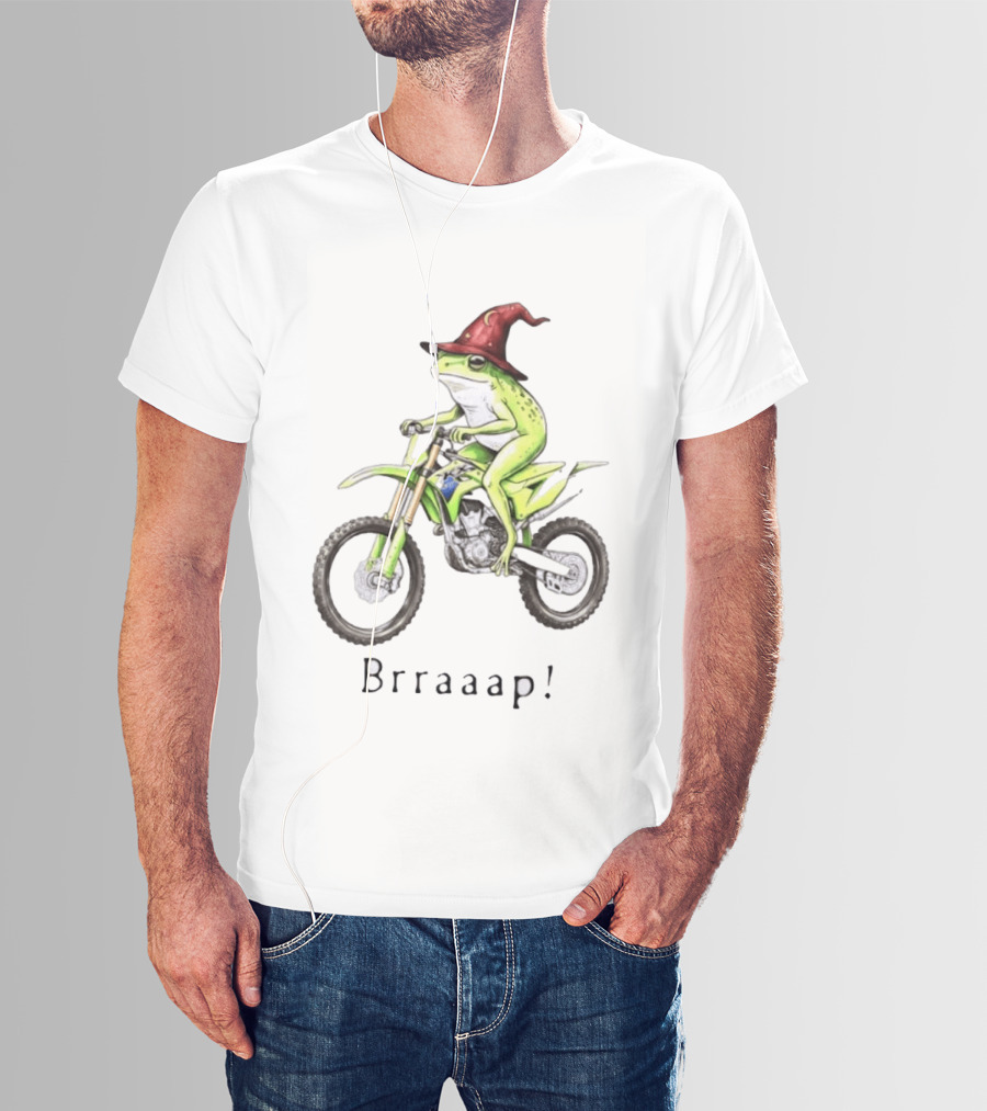 Brraaap Wizard Frog On Green Motocross Bike T-Shirt