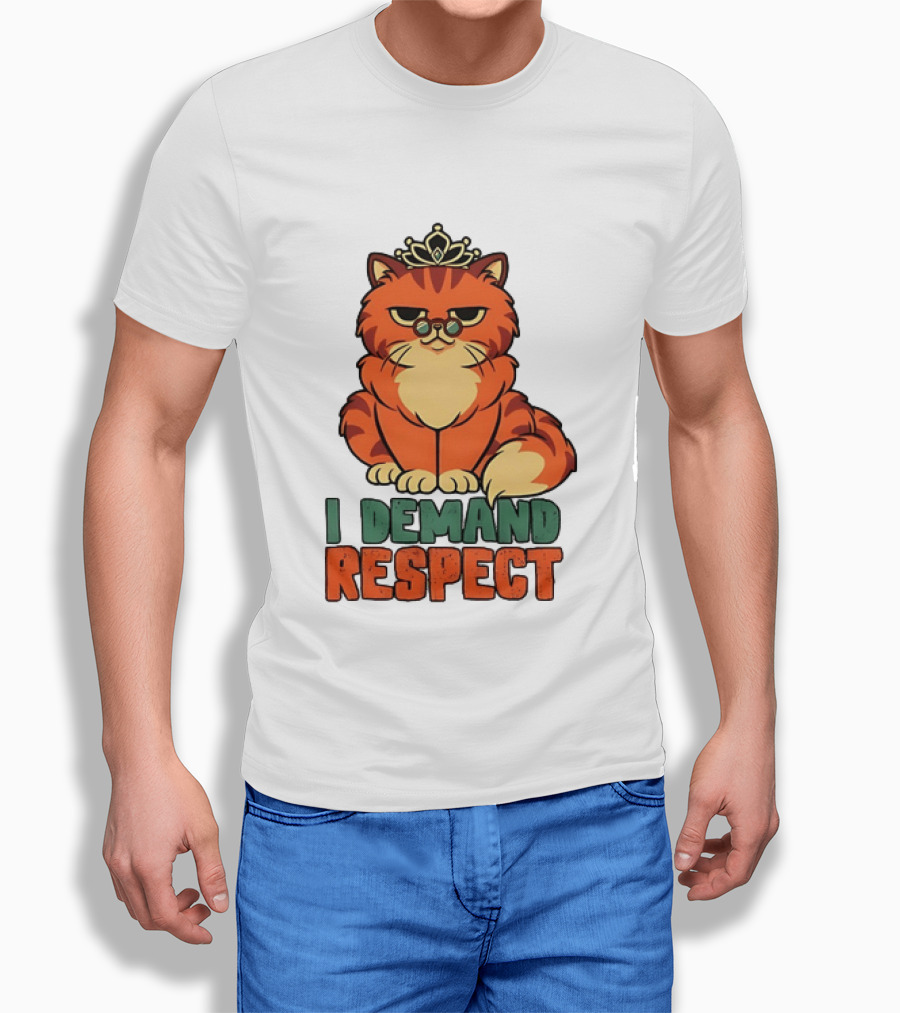 Cat With Crown I Demand Respect Pet Lover Distressed T-Shirt