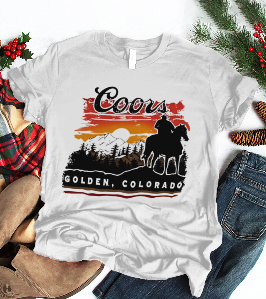 Coors Golden Colorado Cowboy Sunset Mountains T-Shirt