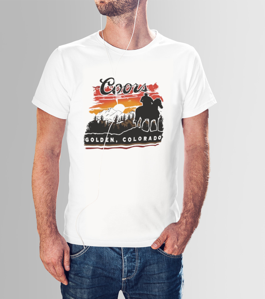 Coors Golden Colorado Cowboy Sunset Mountains T-Shirt