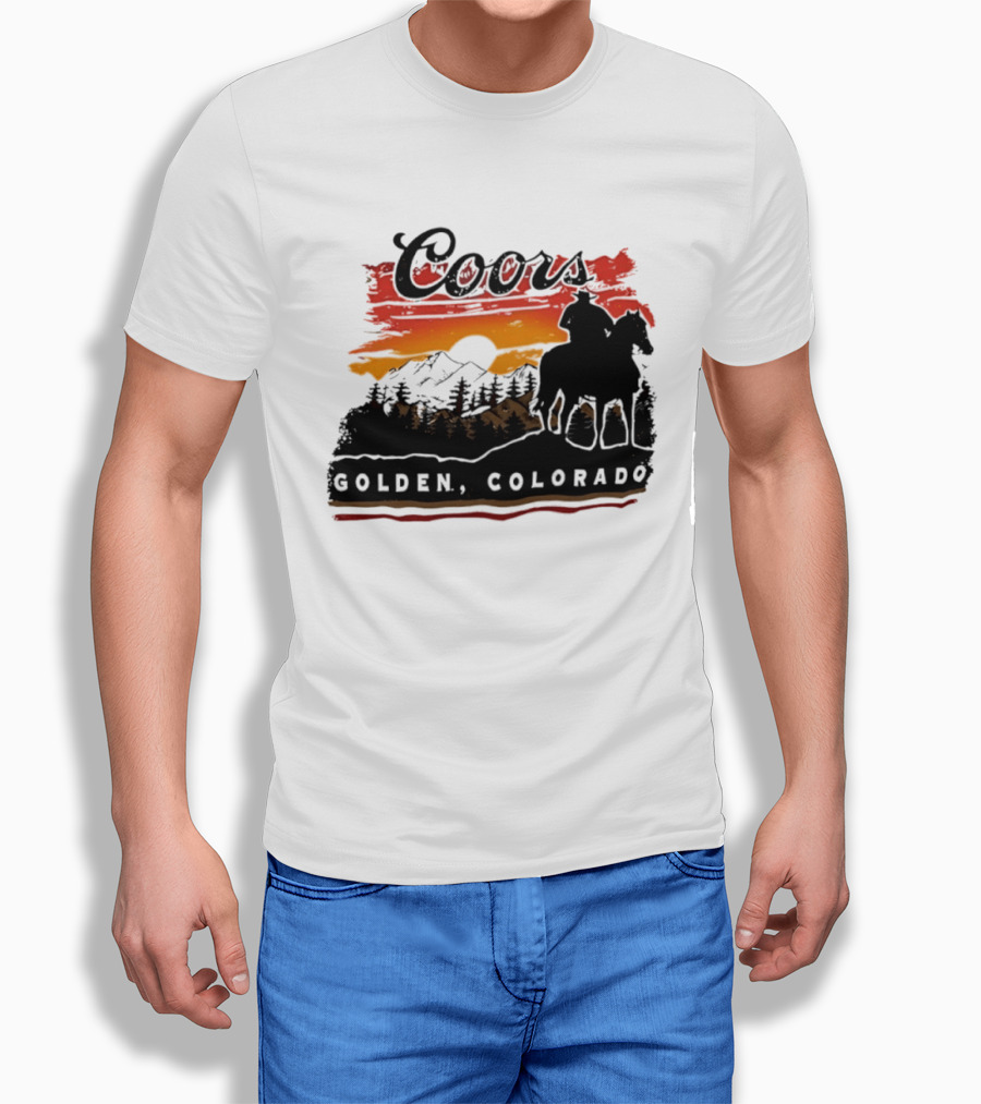 Coors Golden Colorado Cowboy Sunset Mountains T-Shirt