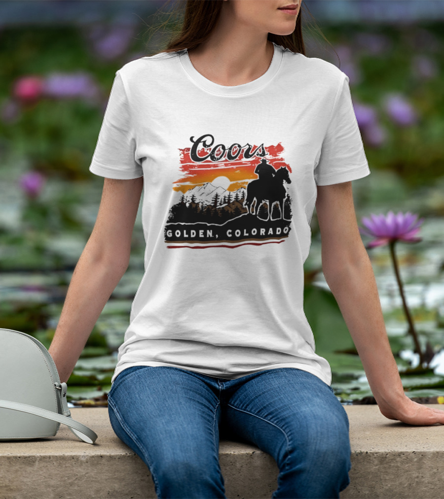 Coors Golden Colorado Cowboy Sunset Mountains T-Shirt