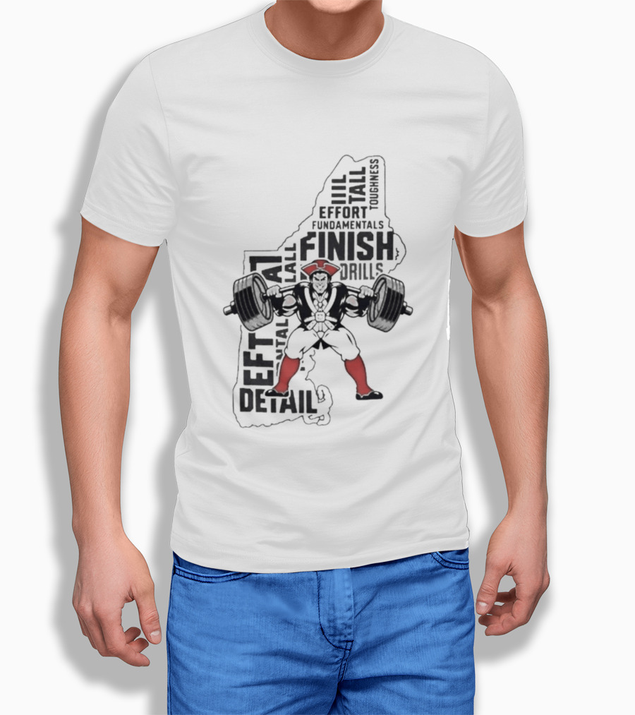Pat Patriot Colonial Barbell Finish Drill Effort Detail T-Shirt