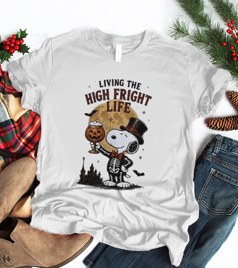 Peanuts Snoopy Living The High Fright Life Halloween Moon Pumpkin T-Shirt