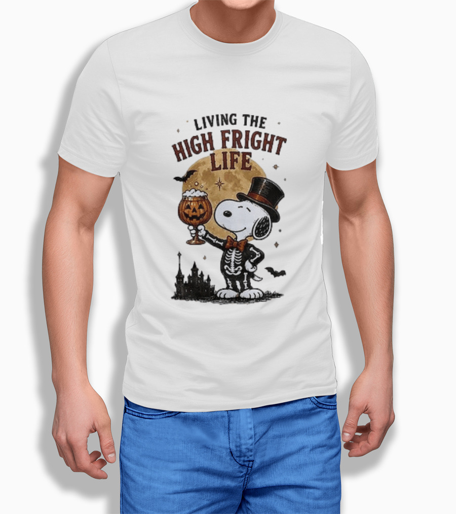 Peanuts Snoopy Living The High Fright Life Halloween Moon Pumpkin T-Shirt